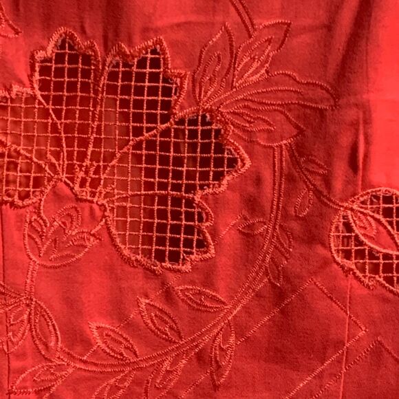 Birch Hill Jacket SZ MED Coral Orange Embroidered Tulips Cut Out Button Up - Picture 6 of 14